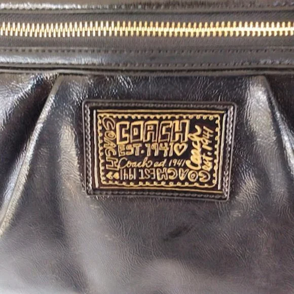 Coach Poppy Black Liquid Glam Patent Leather Tote - Picture 10 of 16